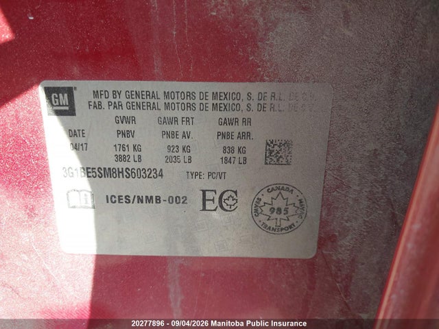 20277896 :رقم المزاد ، 3G1BE5SM8HS603234 vin ، 2017 Chevrolet Cruze Lt Turbo مزاد بيع