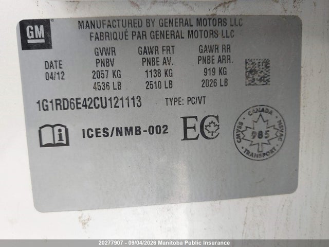 Продажа на аукционе авто 2012 Chevrolet Volt, vin: 1G1RD6E42CU121113, номер лота: 20277907