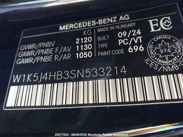 Auction sale of the 2025 Mercedes Benz Cla250 4matic, vin: W1K5J4HB3SN533214, lot number: 20277932
