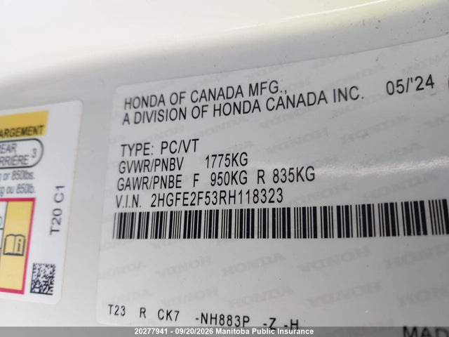 Honda Civic Sport 2024 2HGFE2F53RH118323 Image 9