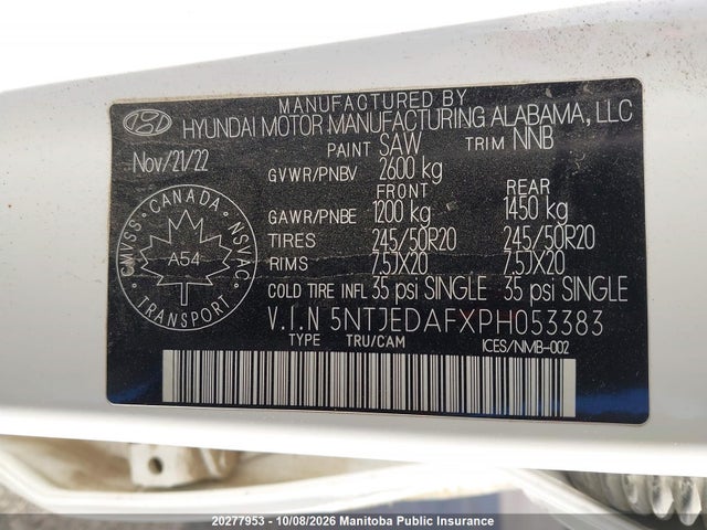 2023 Hyundai Santa Cruz Ultimate მანქანა იყიდება აუქციონზე, vin: 5NTJEDAFXPH053383, აუქციონის ნომერი: 20277953