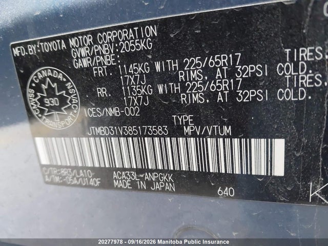 Aukcja sprzedaży 2008 Toyota Rav4 Limited, vin: JTMBD31V385173583, numer aukcji: 20277978
