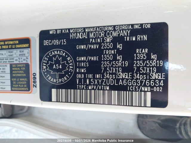 Продаж на аукціоні авто 2016 Hyundai Santa Fe Sport 2.0t Se, vin: 5XYZUDLA6GG376634, номер лоту: 20278006