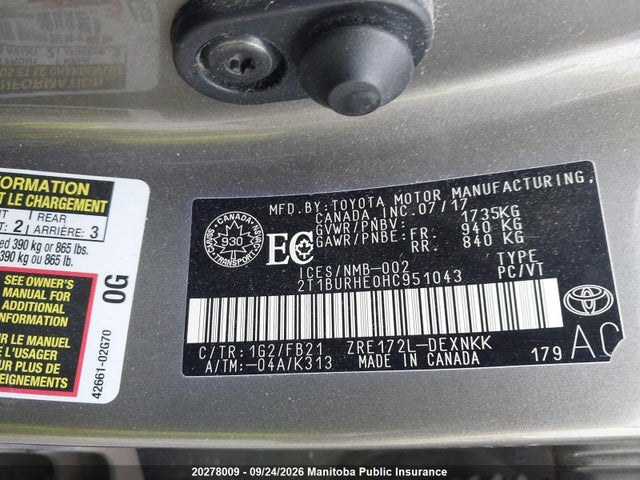 Toyota COROLLA LE 2017 2T1BURHE0HC951043 Image 9
