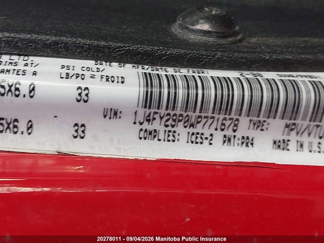 Aukcja sprzedaży 1998 Jeep Tj Se, vin: 1J4FY29P0WP771678, numer aukcji: 20278011