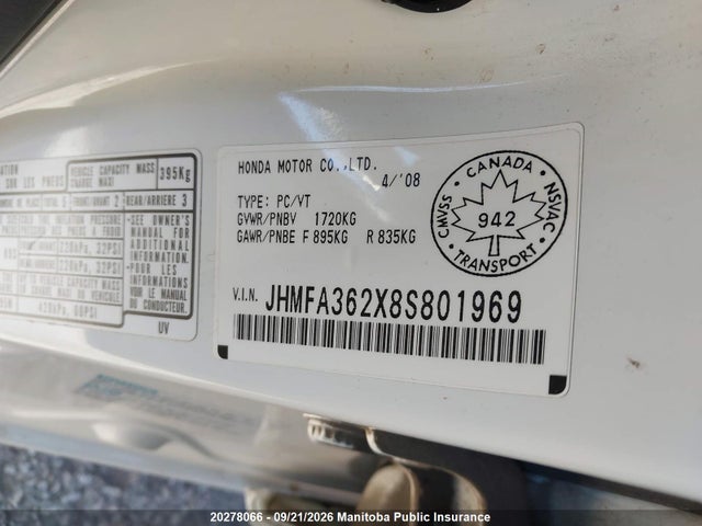 Продажа на аукционе авто 2008 Honda Civic Hybrid, vin: JHMFA362X8S801969, номер лота: 20278066