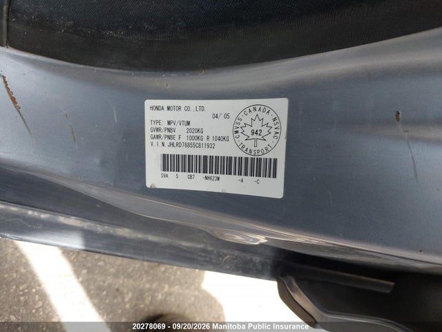 Aukcja sprzedaży 2005 Honda Cr-v Ex, vin: JHLRD78855C811932, numer aukcji: 20278069