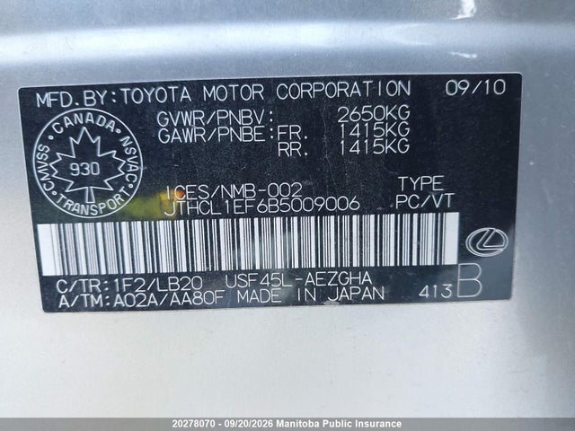 Продажа на аукционе авто 2011 Lexus Ls 460, vin: JTHCL1EF6B5009006, номер лота: 20278070