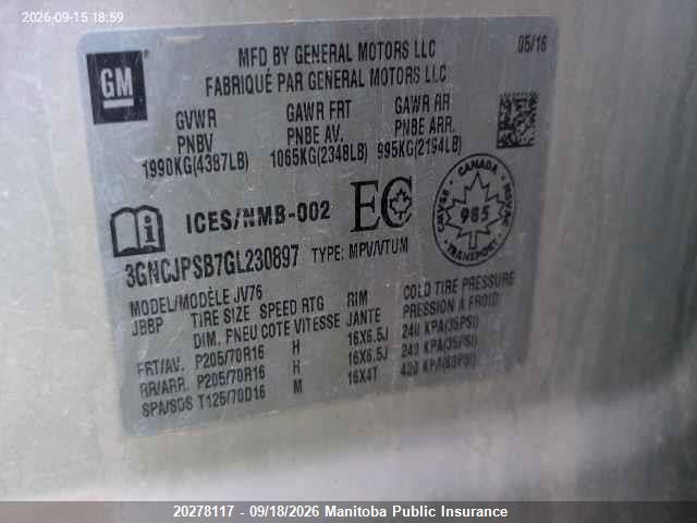Chevrolet Trax Lt 2016 3GNCJPSB7GL230897 Image 9