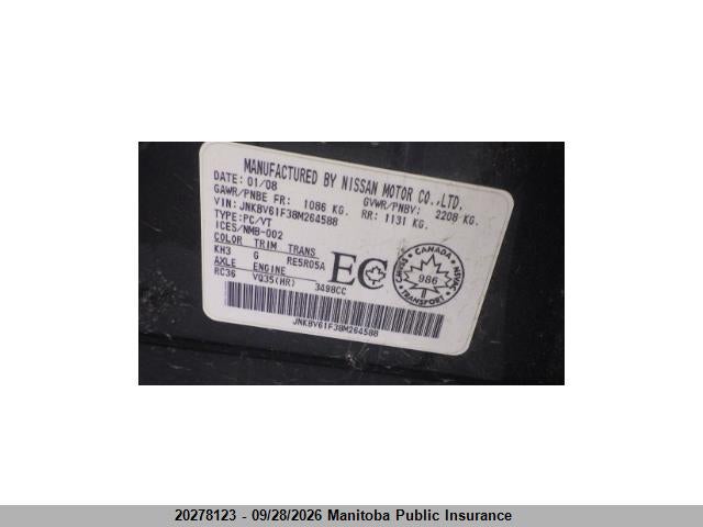 Aukcja sprzedaży 2008 Infiniti G35 X Sport, vin: JNKBV61F38M264588, numer aukcji: 20278123