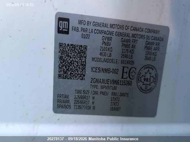 Chevrolet EQUINOX LT 2022 2GNAXUEV9N6115360 Image 9