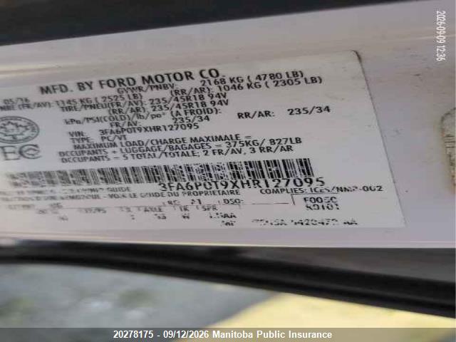Ford Fusion Platinum 2017 3FA6P0T9XHR127095 Image 9