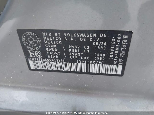 20278217 :رقم المزاد ، 3VWSX7BU9SM018944 vin ، 2025 Volkswagen Jetta Comfortline 1.5 Tsi مزاد بيع