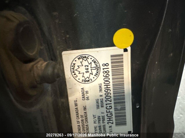 Aukcja sprzedaży 2009 Honda Civic Ex-l, vin: 2HGFG12099H006818, numer aukcji: 20278263