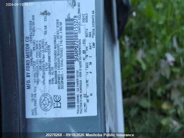 Продаж на аукціоні авто 2008 Ford Fusion Se, vin: 3FAHP07Z08R155278, номер лоту: 20278268