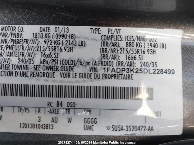 Продажа на аукционе авто 2013 Ford Focus Se, vin: 1FADP3K25DL228499, номер лота: 20278274
