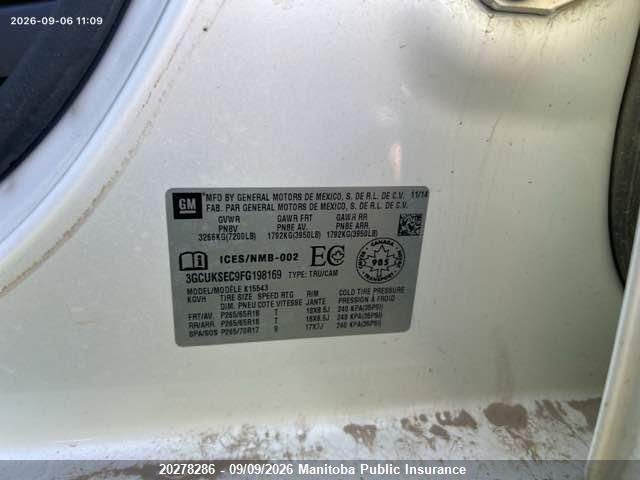 Chevrolet Silverado 1500 Ltz Crew Cab 2015 3GCUKSEC9FG198169 Image 9
