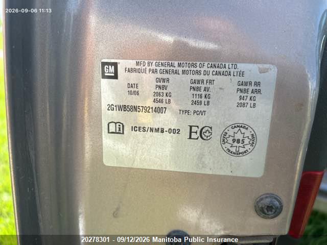 Aukcja sprzedaży 2007 Chevrolet Impala Ls V6, vin: 2G1WB58N579214007, numer aukcji: 20278301