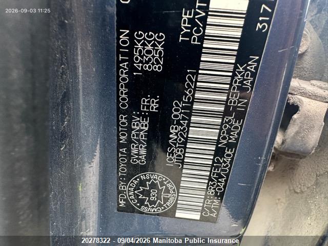 20278322 :رقم المزاد ، JTDBT923471156221 vin ، 2007 Toyota Yaris مزاد بيع
