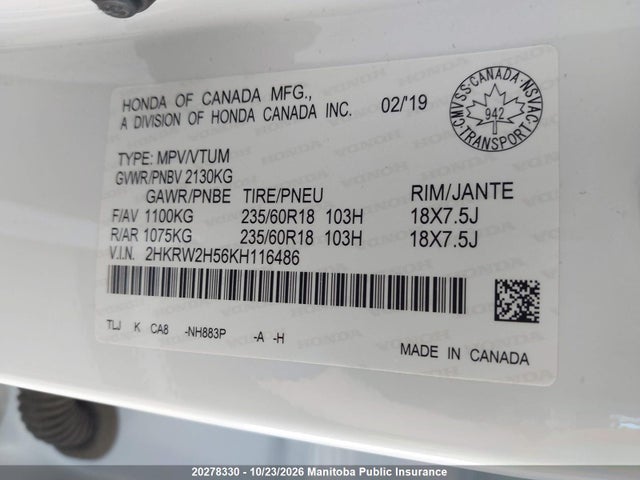 Honda CR-V EX 2019 2HKRW2H56KH116486 Image 9