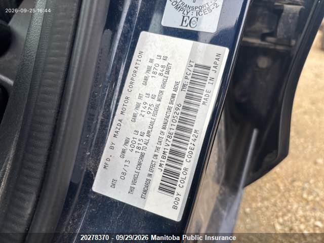Продаж на аукціоні авто 2014 Mazda Mazda3 Gs Sky, vin: JM1BM1V78E1105296, номер лоту: 20278370