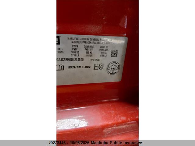 Продажа на аукционе авто 2013 Chevrolet Sonic Lt, vin: 1G1JC5EH6D4234500, номер лота: 20278446