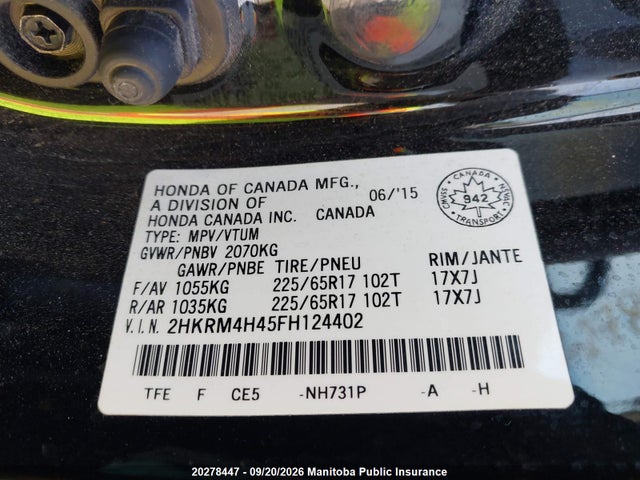 Honda CR-V SE 2015 2HKRM4H45FH124402 Image 9