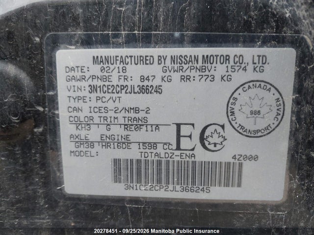 Nissan Versa Note Sv 2018 3N1CE2CP2JL366245 Image 8