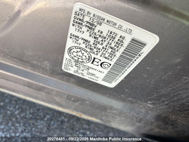 20278485 :رقم المزاد ، JN8AS58T69W051897 vin ، 2009 Nissan Rogue Sl مزاد بيع