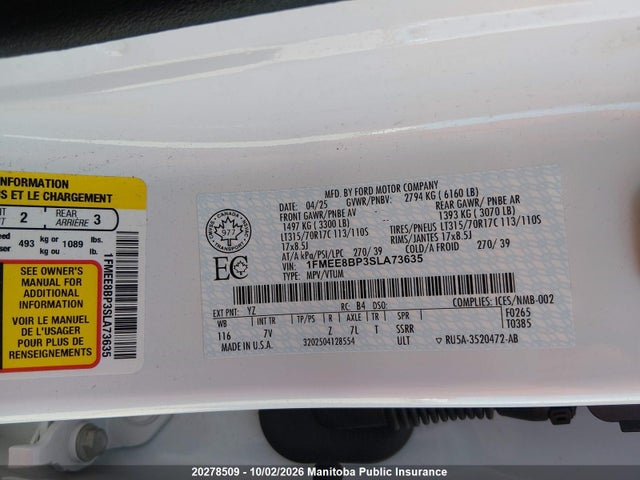 Aukcja sprzedaży 2025 Ford Bronco Outer Banks, vin: 1FMEE8BP3SLA73635, numer aukcji: 20278509
