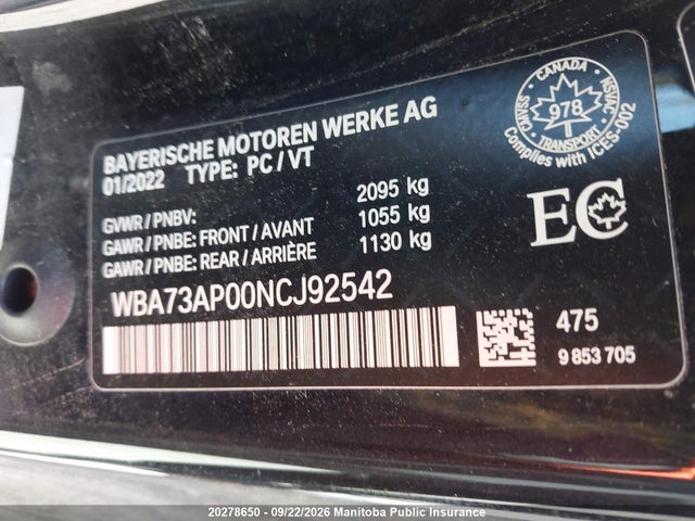 Продажа на аукционе авто 2022 Bmw 430i Xdrive, vin: WBA73AP00NCJ92542, номер лота: 20278650