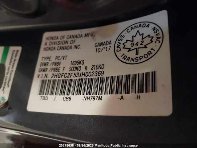 Honda Civic Lx 2018 2HGFC2F53JH002369 Image 9
