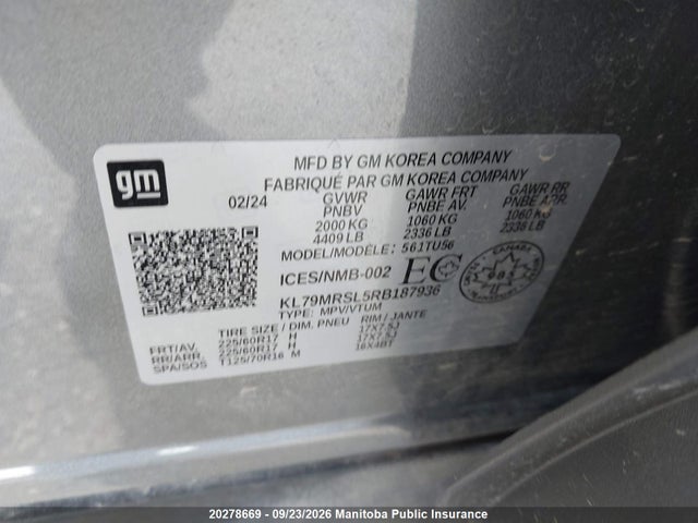 Продажа на аукционе авто 2024 Chevrolet Trailblazer Lt Turbo, vin: KL79MRSL5RB187936, номер лота: 20278669