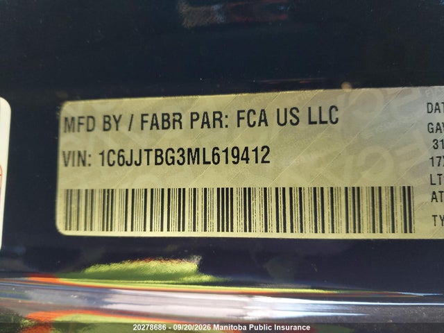 2021 Jeep Gladiator Rubicon მანქანა იყიდება აუქციონზე, vin: 1C6JJTBG3ML619412, აუქციონის ნომერი: 20278686