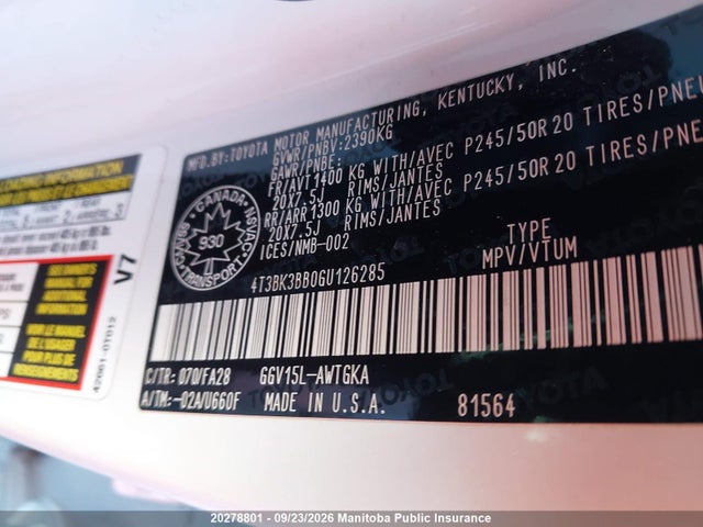 Toyota Venza V6 2016 4T3BK3BB0GU126285 Image 8
