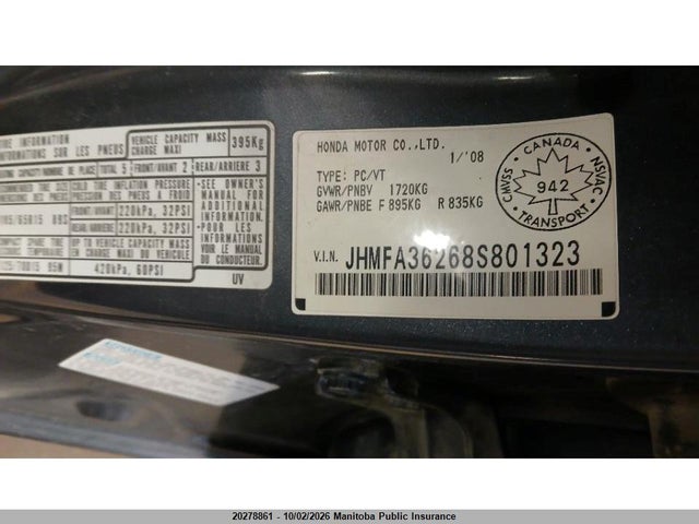 20278861 :رقم المزاد ، JHMFA36268S801323 vin ، 2008 Honda Civic Hybrid مزاد بيع
