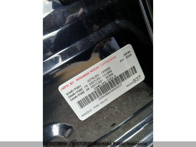 Продаж на аукціоні авто 2009 Mitsubishi Lancer Gts, vin: JA3AU86W19U605037, номер лоту: 20278899