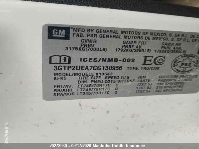 Продажа на аукционе авто 2012 Gmc Sierra 1500 Sl Crew Cab, vin: 3GTP2UEA7CG130956, номер лота: 20278930