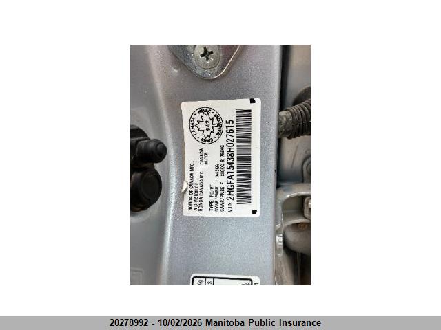 20278992 :رقم المزاد ، 2HGFA15438H027615 vin ، 2008 Honda Civic Dx-g مزاد بيع