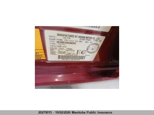 Aukcja sprzedaży 2009 Nissan Sentra 2.0, vin: 3N1AB61E69L660283, numer aukcji: 20279015