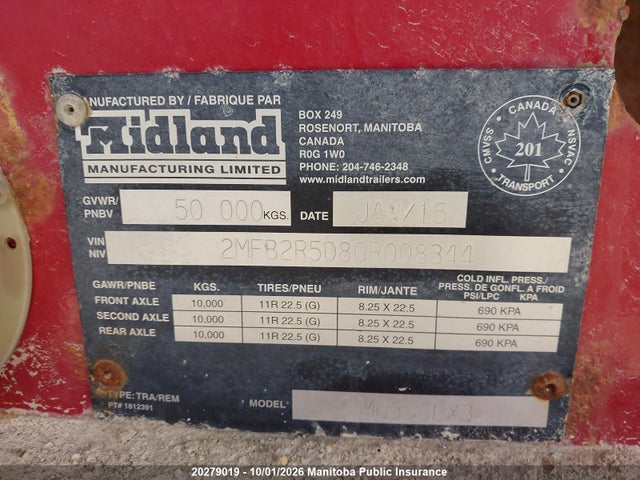 2016 Midland Other მანქანა იყიდება აუქციონზე, vin: 2MFB2R5D8GR008344, აუქციონის ნომერი: 20279019