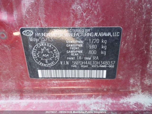 2013 Hyundai Elantra Gl მანქანა იყიდება აუქციონზე, vin: 5NPDH4AE1DH348037, აუქციონის ნომერი: 20279037