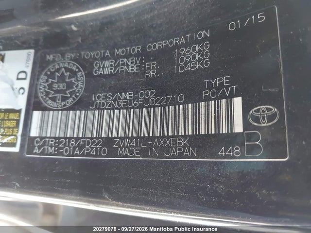 2015 Toyota Prius V მანქანა იყიდება აუქციონზე, vin: JTDZN3EU6FJ022710, აუქციონის ნომერი: 20279078