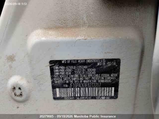20279085 :رقم المزاد ، JF1GPAC63E8272217 vin ، 2014 Subaru Impreza 2.0i مزاد بيع