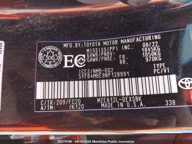 Toyota COROLLA SE 2022 5YFB4MBE9NP128991 Image 8