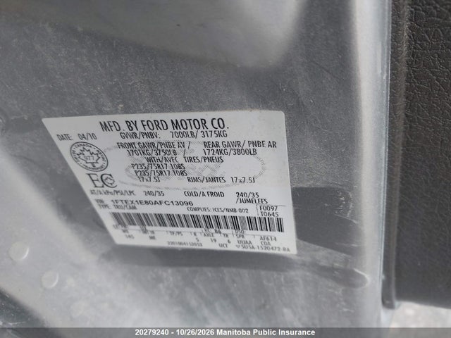 Aukcja sprzedaży 2010 Ford F150 Xlt Supercab, vin: 1FTEX1E80AFC13096, numer aukcji: 20279240