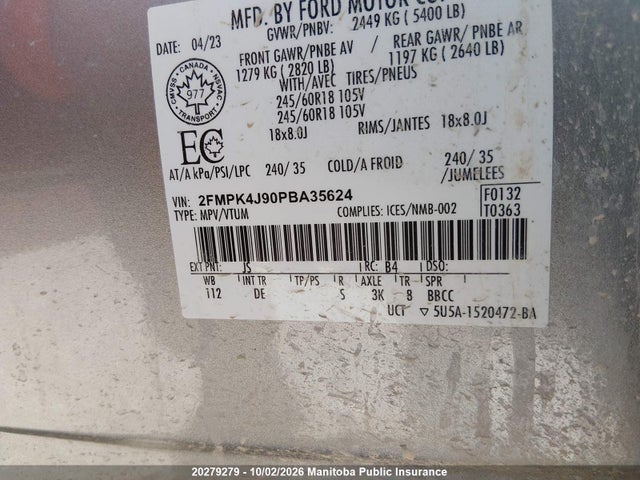 Продаж на аукціоні авто 2023 Ford Edge Sel, vin: 2FMPK4J90PBA35624, номер лоту: 20279279