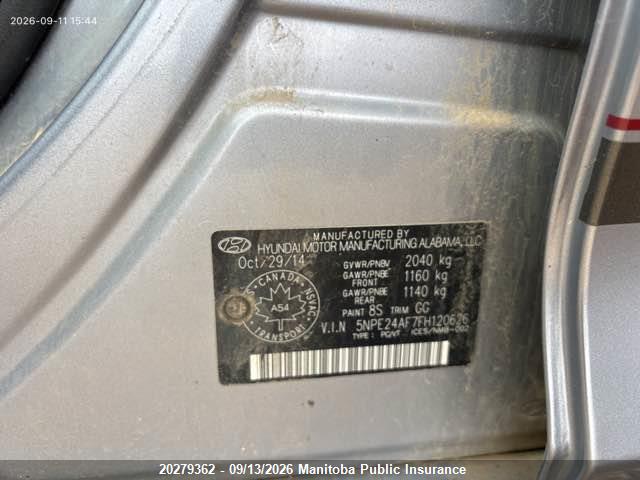 Hyundai SONATA GL 2015 5NPE24AF7FH120626 Image 9