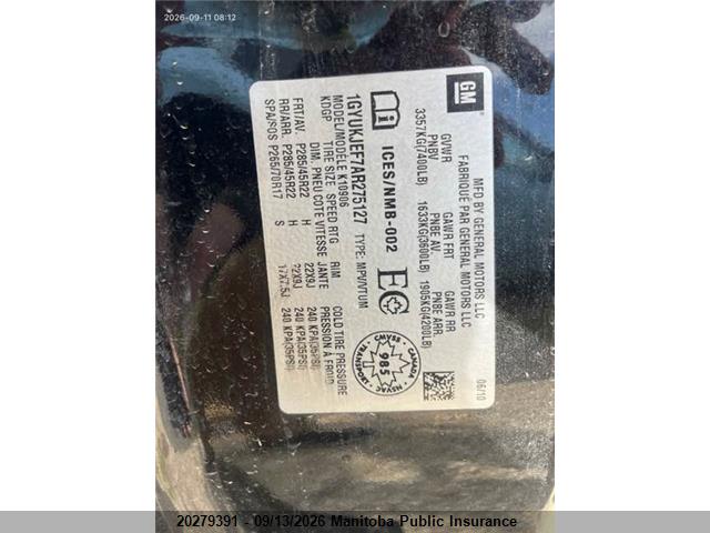 20279391 :رقم المزاد ، 1GYUKJEF7AR275127 vin ، 2010 Cadillac Escalade Esv مزاد بيع