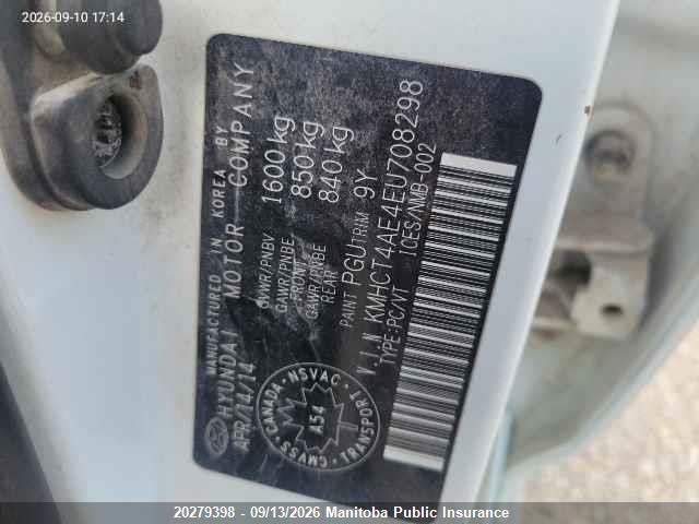 KMHCT4AE4EU708298 Hyundai ACCENT GL
